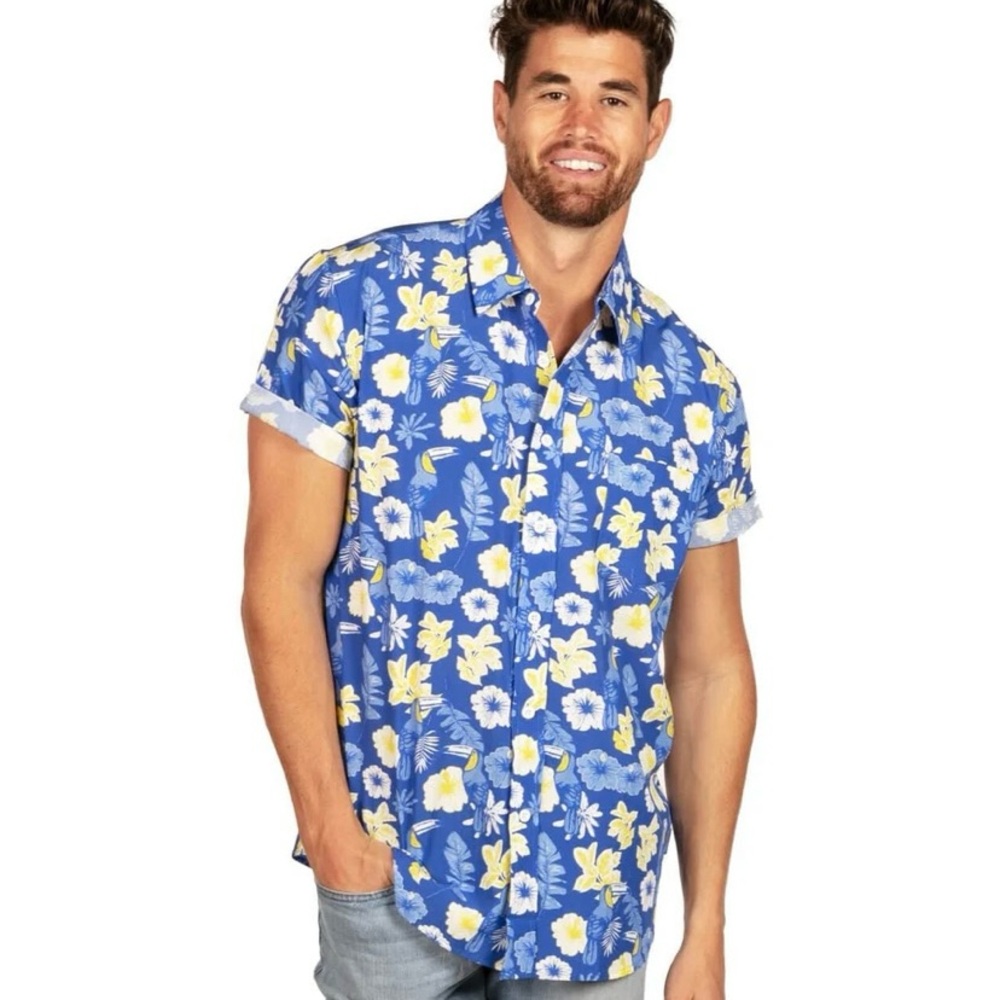 NWT MEN'S BLUE BOTANICS HAWAIIAN SHIRT